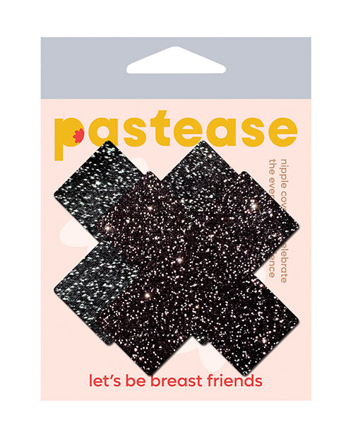 Pastease Nipple Pasties Glitter Heart Waterproof Adhesive Black for Bold Lingerie and Festival Wear