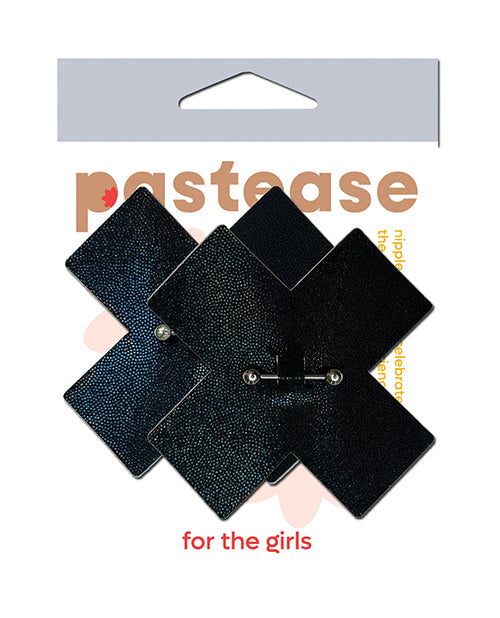 Pastease Lingerie Nipple Pasties Liquid Black Cross with Barbell Piercing for Standout Fashion and Comfortable Wear