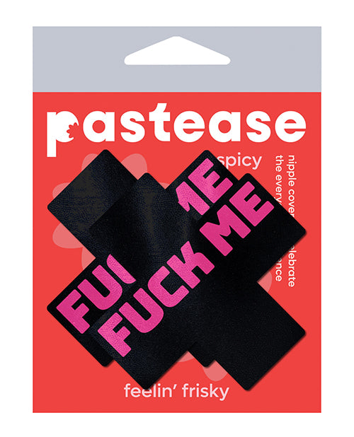 Pastease Lingerie Packaged Bold Black Pink Fuck Me Nipple Pasties with Adhesive for Confident Lingerie Styling