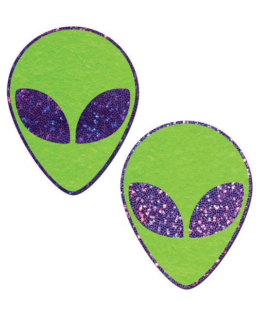 Pastease Premium Glitter Alien Nipple Pasties in Purple and Green