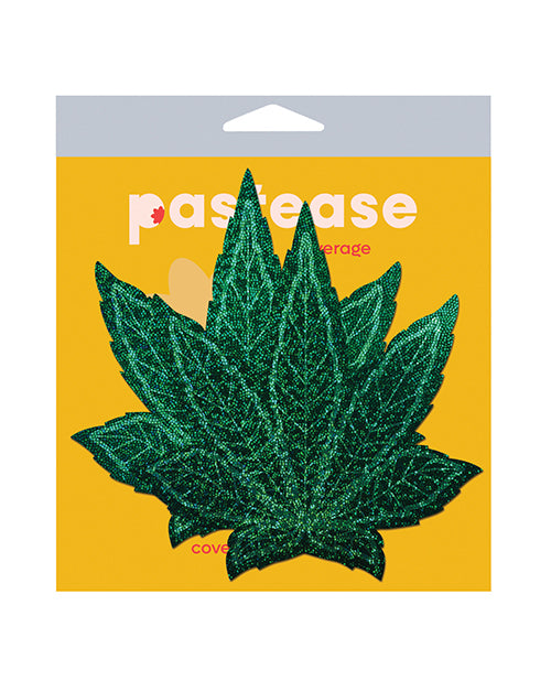 Pastease Lingerie Packaged glitter pot leaf breast covers with full coverage and support tape for secure, stylish coverage