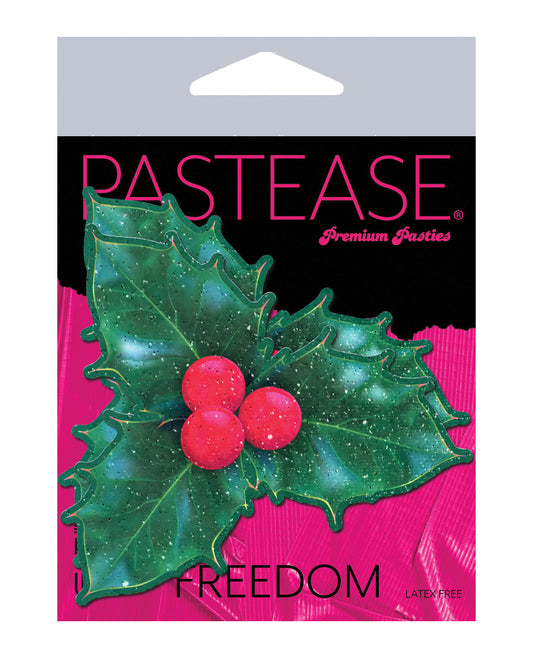 Pastease Lingerie Holiday Holly Green Nipple Pasties Waterproof Design for Festive Wear