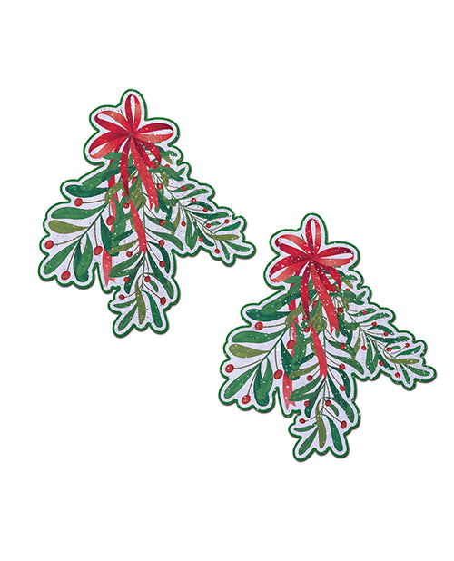 Pastease Premium Holiday Mistletoe Nipple Pasties in Green and Red