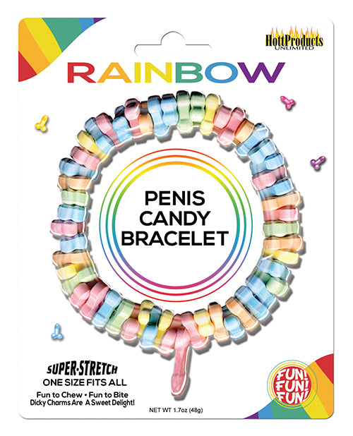 Hott Products Bachelorette & Party Supplies Rainbow Penis Candy Bracelet with Stretchy Fit and Edible Charms for Party Fun