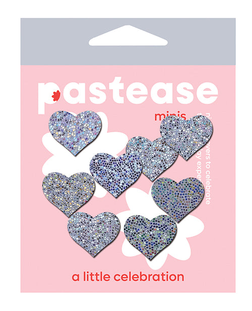 Pastease Lingerie Mini Glitter Heart Pasties Silver Hypoallergenic Adhesive 8-Pack for Festival or Lingerie Outfits