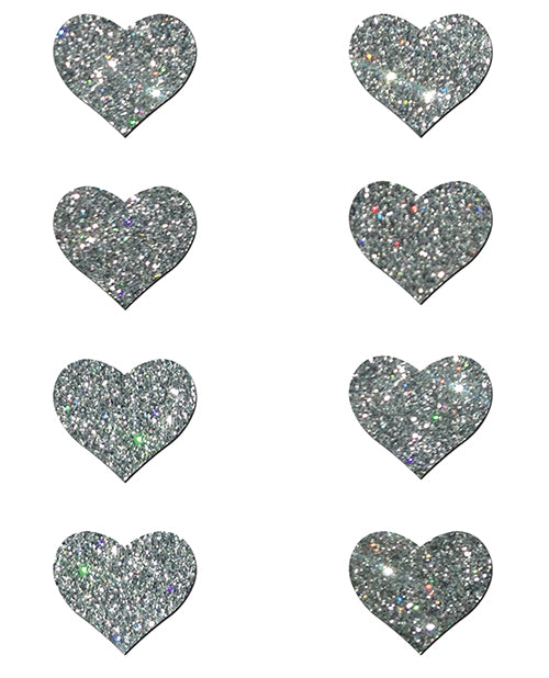 Pastease Premium Mini Glitter Heart Pasties – Silver 8-Pack