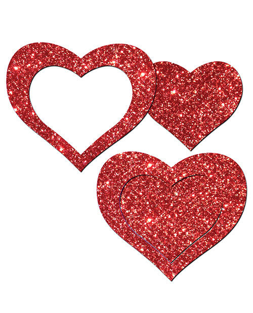 Pastease Glitter Heart Nipple Pasties in Red – Reusable Lingerie Accessory