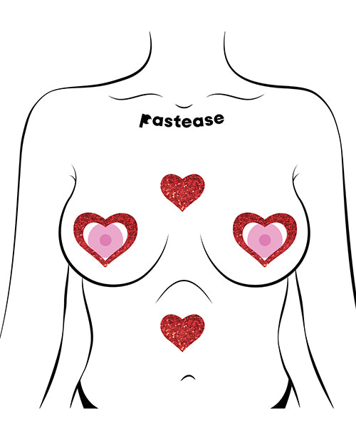 Pastease Glitter Heart Nipple Pasties in Red – Reusable Lingerie Accessory