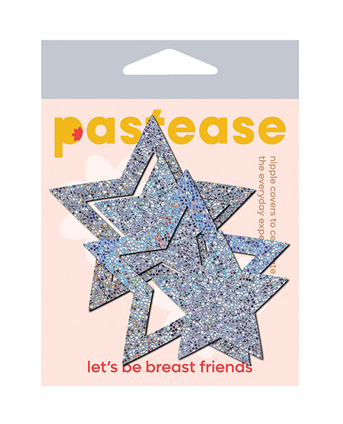 Pastease Lingerie Silver Star Nipple Pasties with Glitter Finish and Self-Adhesive for Sparkling Festival Wear
