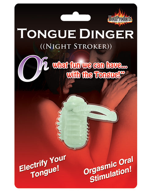 Tongue Dinger Vibrating Tongue Ring with Glow in the Dark Feature and Powerful Motor for Enhanced Couples Play