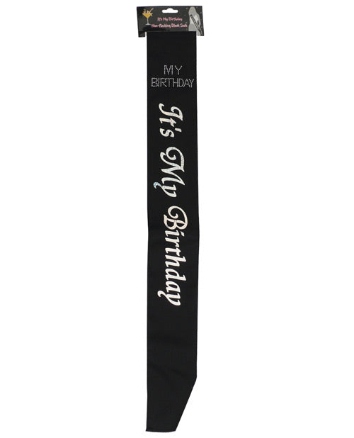 OMG International Bachelorette & Party Supplies Black Birthday Sash with Holographic Lettering and Clear Stones for Birthday Celebrations