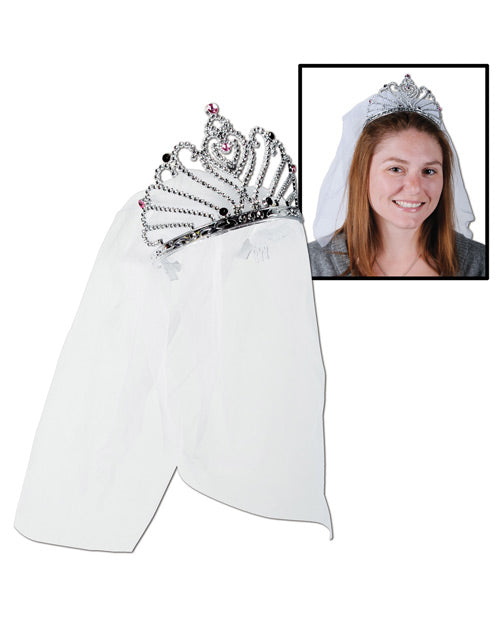 Beistle Bachelorette Party Tiara with Classic White Veil for Bridal Shower and Fun Celebrations