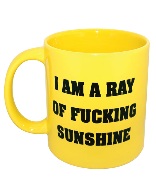 Island Dogs Novelty Mug with bold yellow design and humorous statement for uplifting daily coffee moments