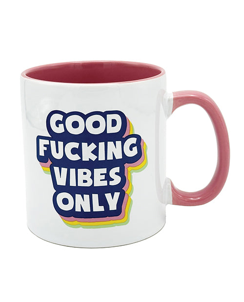Island Dogs novelty mug with Good Fucking Vibes message and large 22oz size for positive mornings