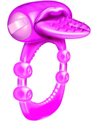 Vibrating Pleasure Ring with Nubby Tongue in Magenta Silicone