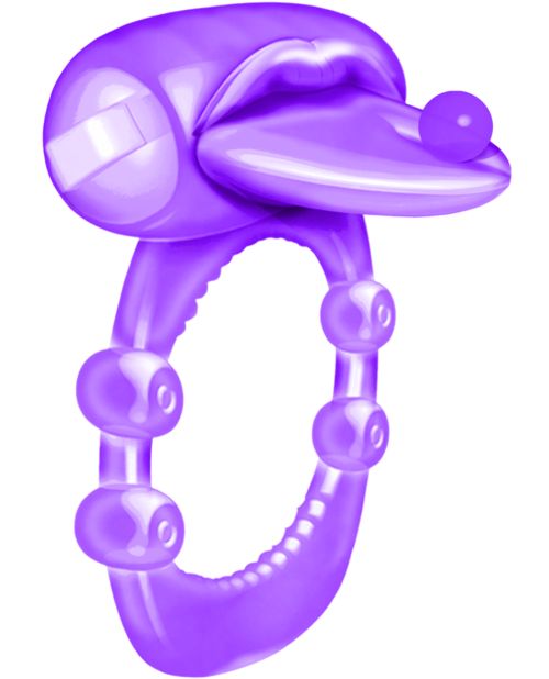 Pierced Tongue X-treme Vibrating Pleasure Ring in Purple – Powerful Silicone Stimulator