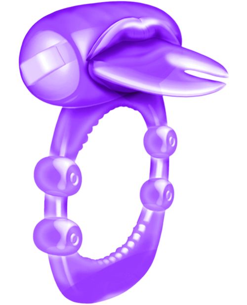 X-Treme Vibrating Forked Tongue Silicone Pleasure Ring - Purple