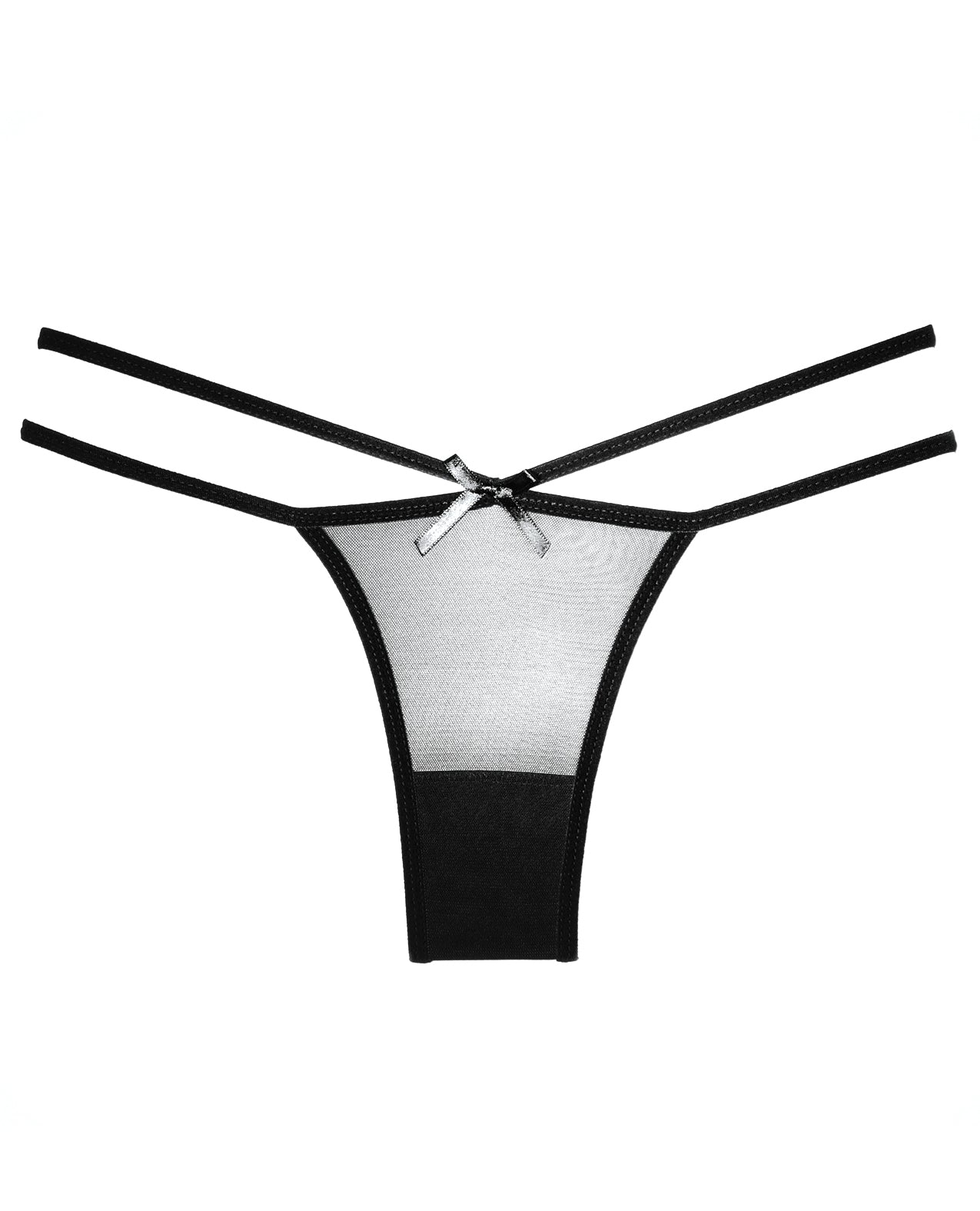 Sheer Naughty Vanilla Panty with Bow Trim in Black - One Size