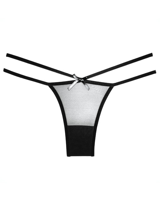 Sheer Naughty Vanilla Panty with Bow Trim in Black - One Size