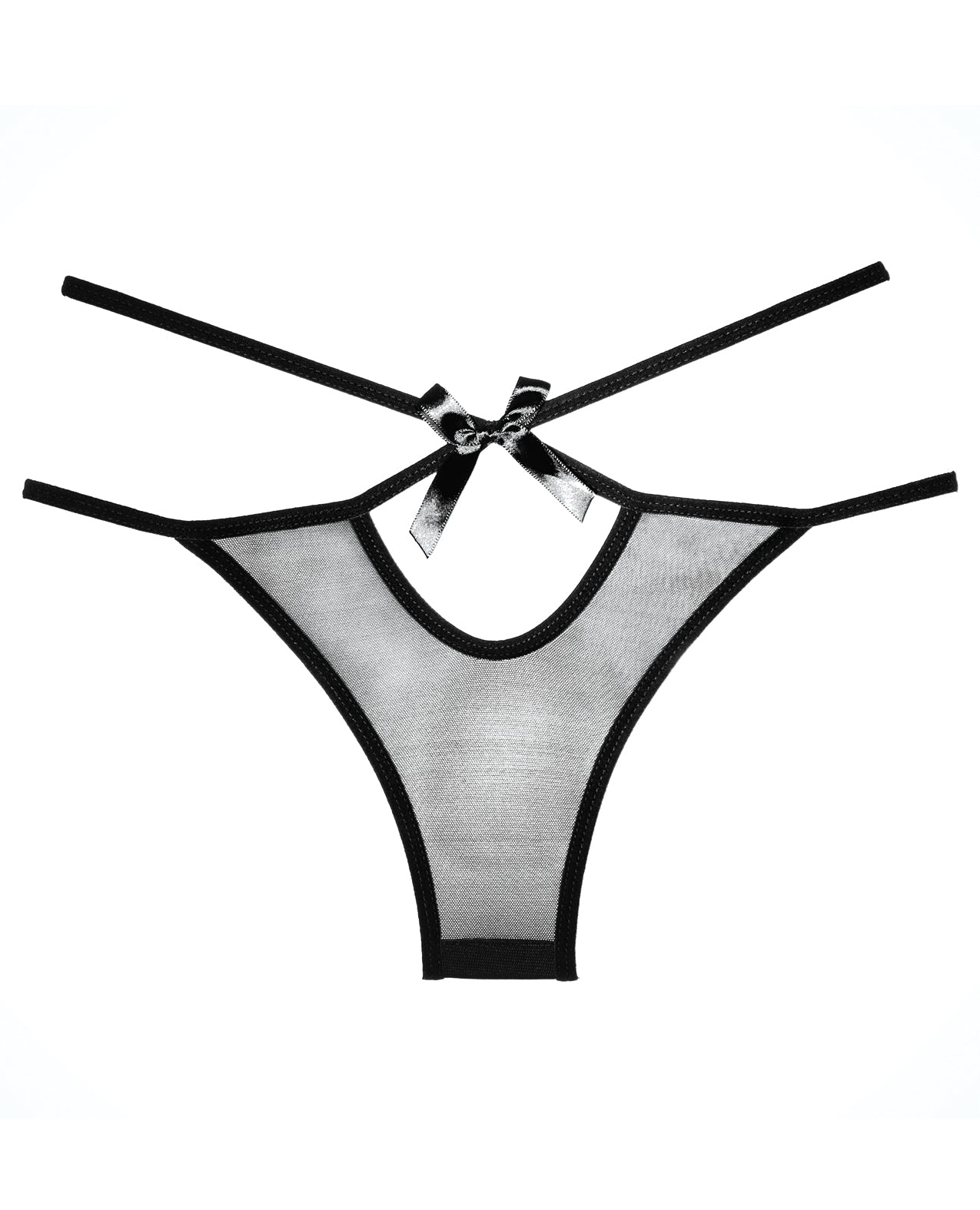 Sheer Naughty Vanilla Panty with Bow Trim in Black - One Size