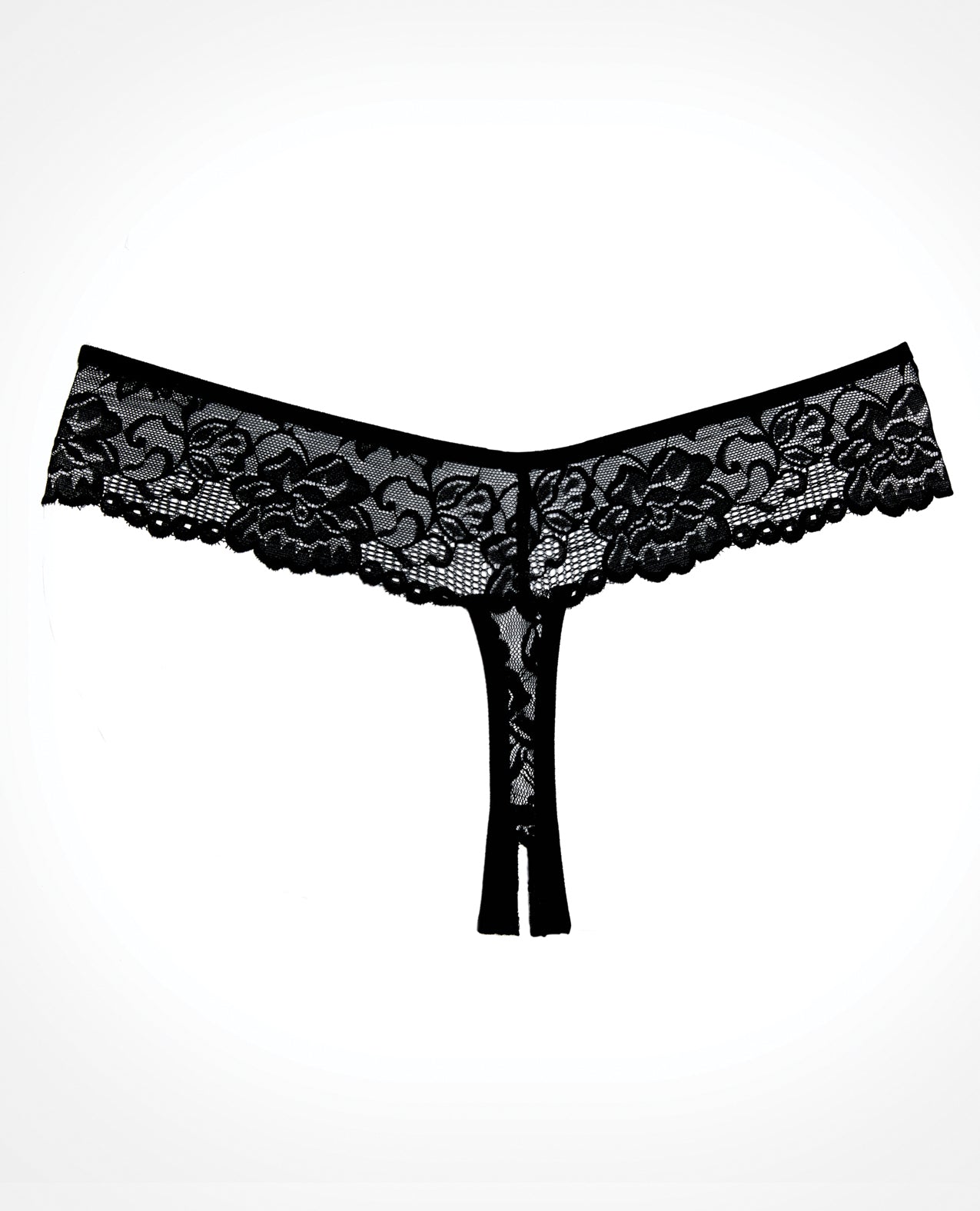 Sheer Lace Thong Panty with Scalloped Trim in Black
