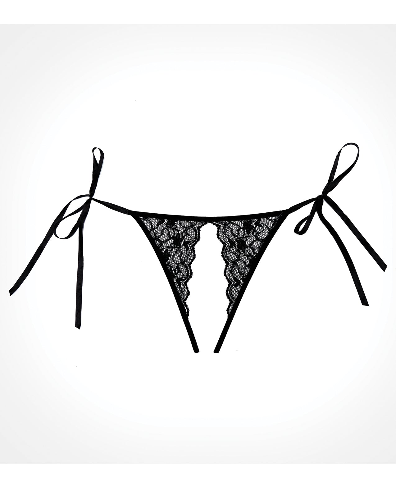 Adore Black Lace Open Crotch Panty with Satin Hip Ties