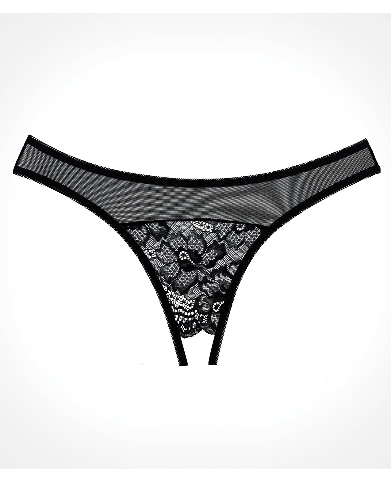 Black Sheer Lace Bikini Panty with Open Crotch and Booty Straps
