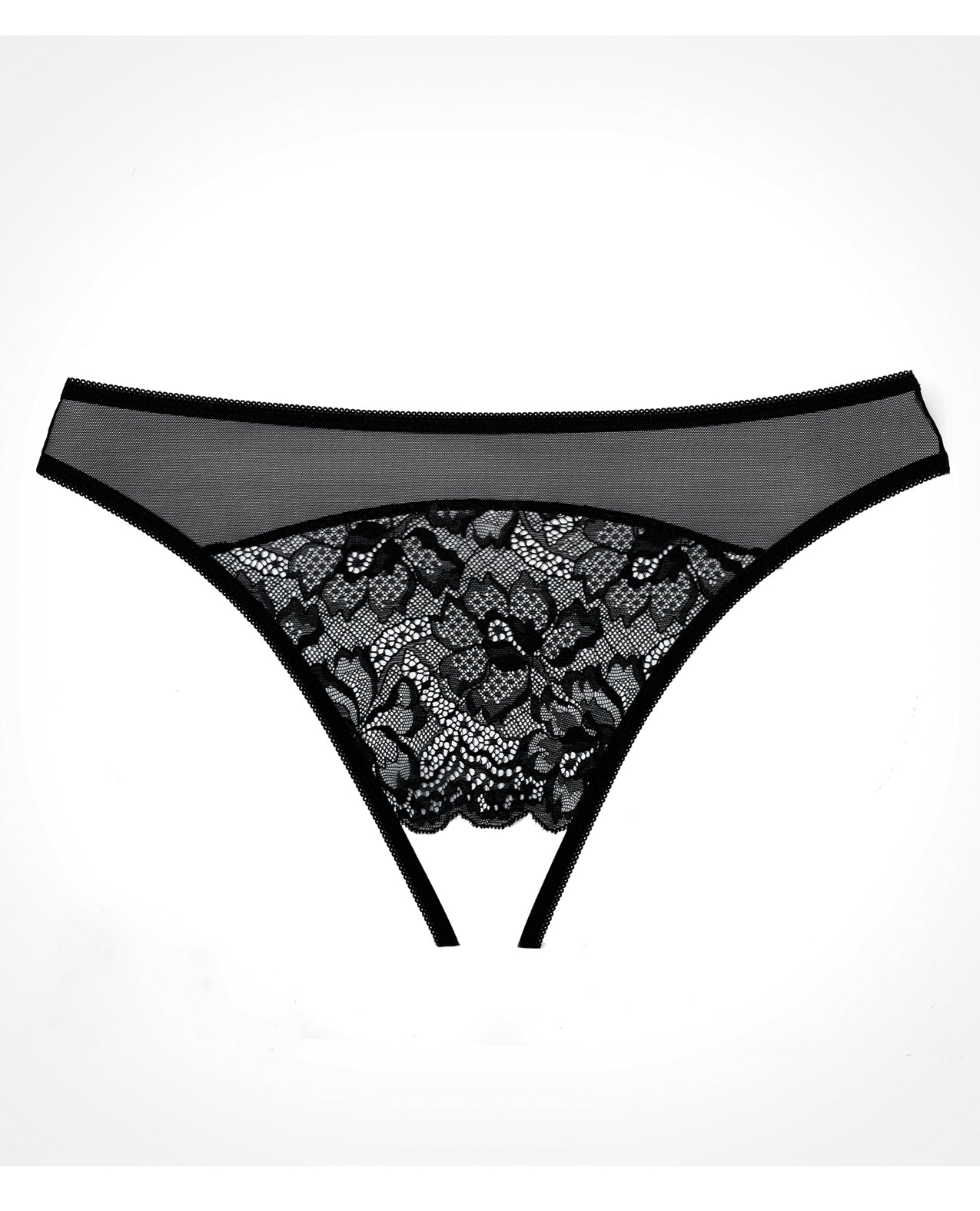 Black Sheer Lace Bikini Panty with Open Crotch and Booty Straps
