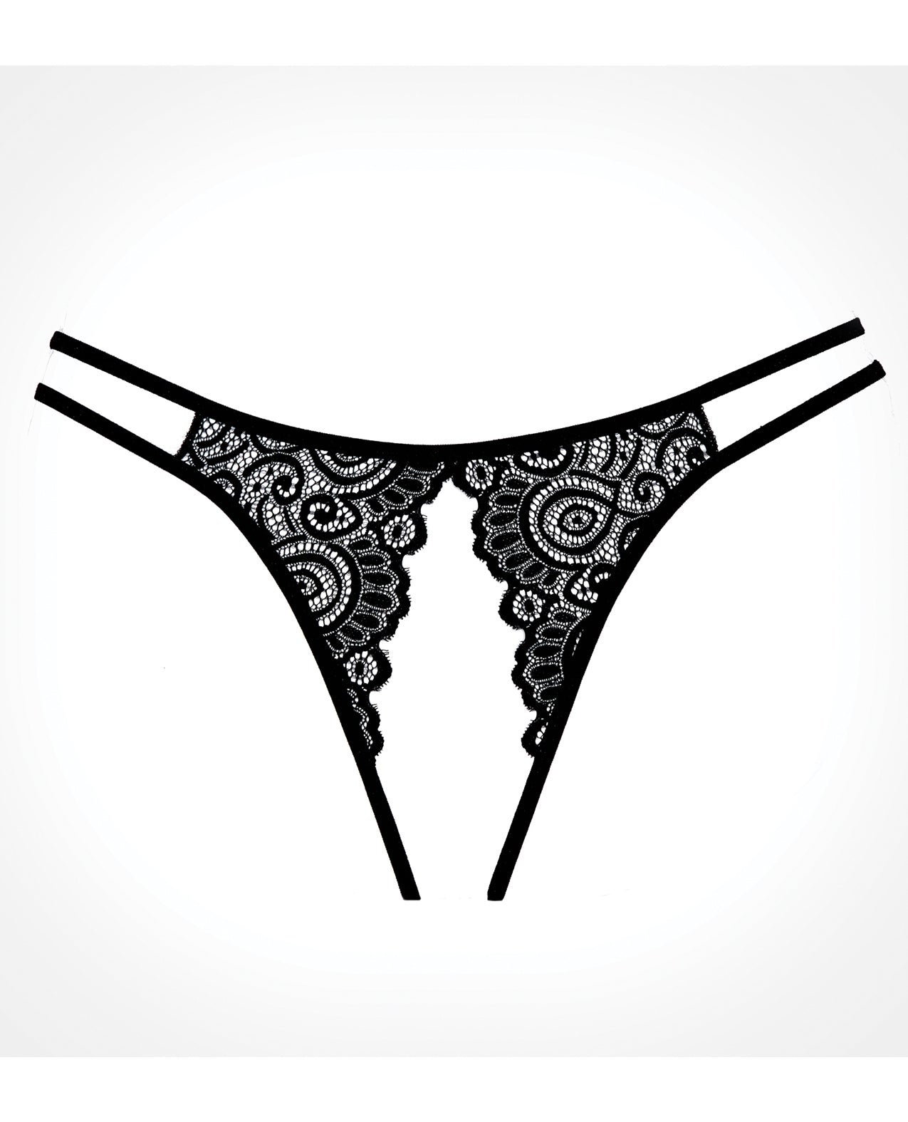 Adore Lovestruck Black Lace Panty with Peek-a-Boo Crotch and Open Back