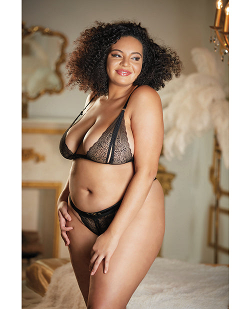 Allure plus size lingerie lace bralette and open panty set with adjustable straps for stylish comfort