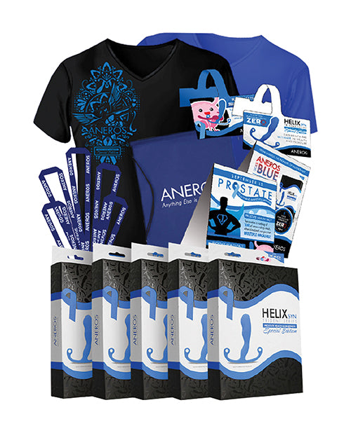 Aneros Promo Kit with Blue Helix Syn Trident, Tote Bags, Lanyards, and T-Shirts for Promotional Events and Collectors