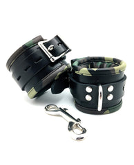 Sensual Sin Bondage Wrist Cuffs with Camouflage Piping and Padding for Secure and Comfortable Restraint