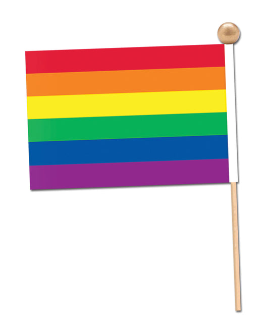 Beistle Pride Fabric Flag with wooden stick mini rainbow flag for LGBTQ+ support and parade celebrations