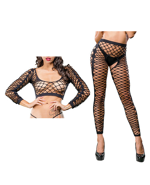 Beverly Hills Naughty Girl Lingerie Mesh Crotchless Leggings with Side Design for Versatile Wear and Comfort