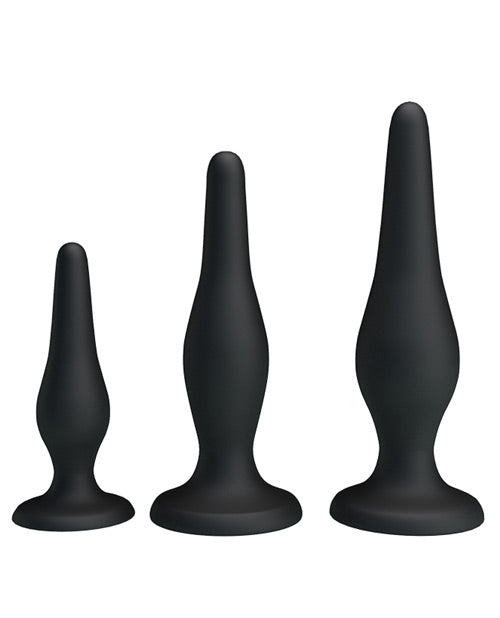 Pretty Love Mini Beginner Anal Plug Kit – 3 Small Silicone Plugs in Black