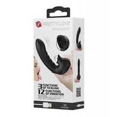 Pretty Love Hobgoblin Sucking Finger Vibe in Black showcasing its sleek design and powerful vibrating tip for enhanced female pleasure.