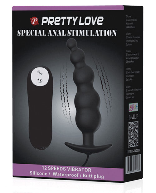 Pretty Love Anal Plug Vibrating Silicone 12 Vibration Functions Beaded Shape for Comfort and Progressive Stimulation