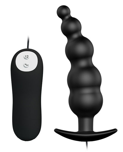 Vibrating Silicone Bead Butt Plug with 12 Vibration Settings