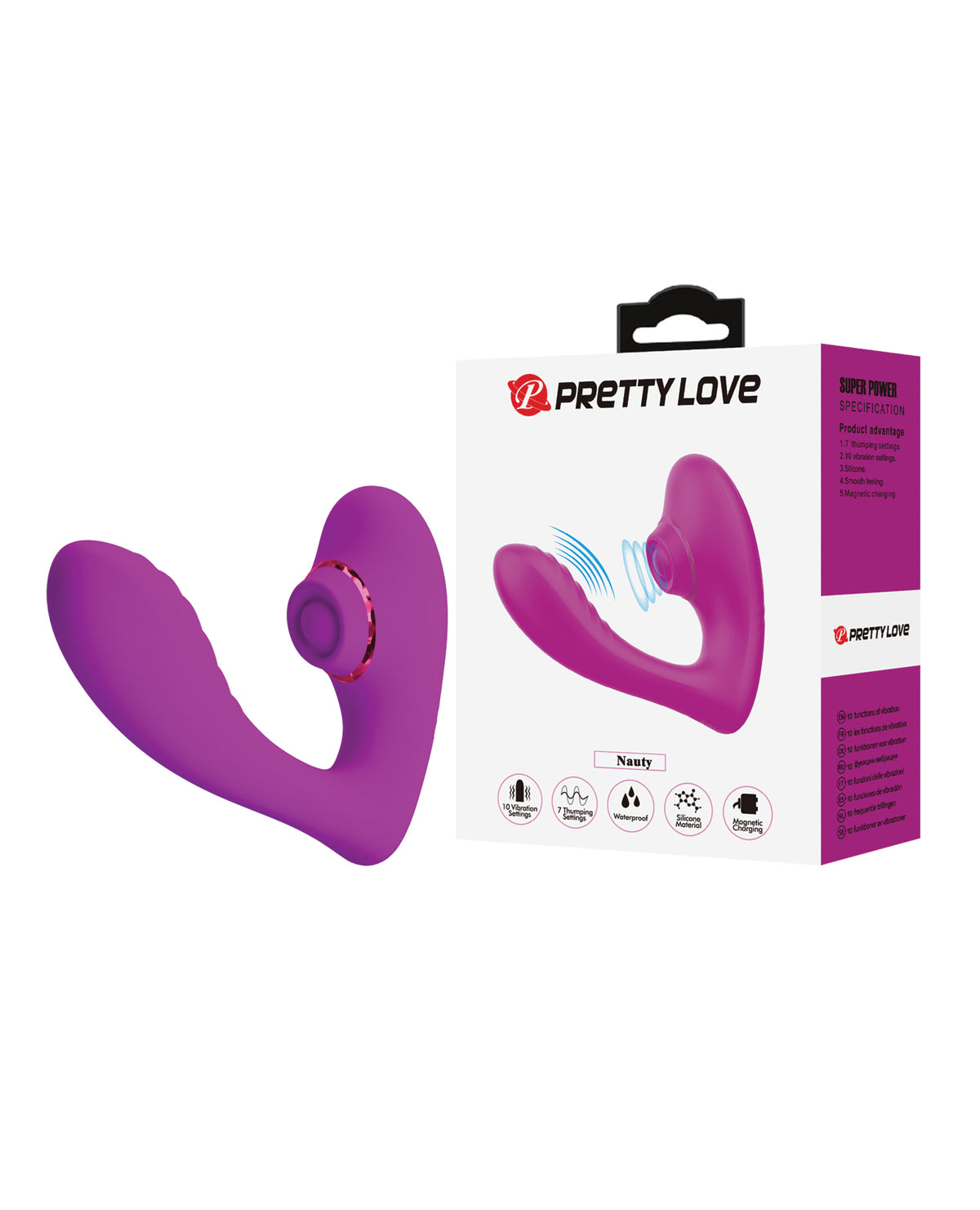 Pretty Love Nauty Thumping & Vibrating Insertable Vibrator - Fushsia