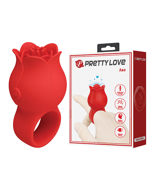 Pretty Love Stimulator Red Silicone Finger Vibrator with Floral Ring and 10 Modes for Pleasure