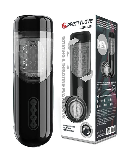 Pretty Love Rotating Masturbator Black Automatic Thrusting with Voice Function for Intense Men's Stimulation