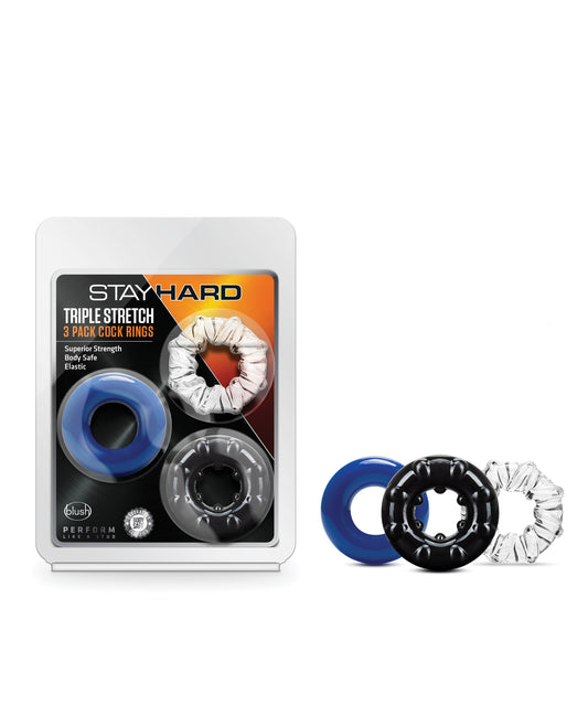 Stay Hard Penis Enhancement Triple Stretch Cock Rings Set with Flexible TPE Material for Performance Support