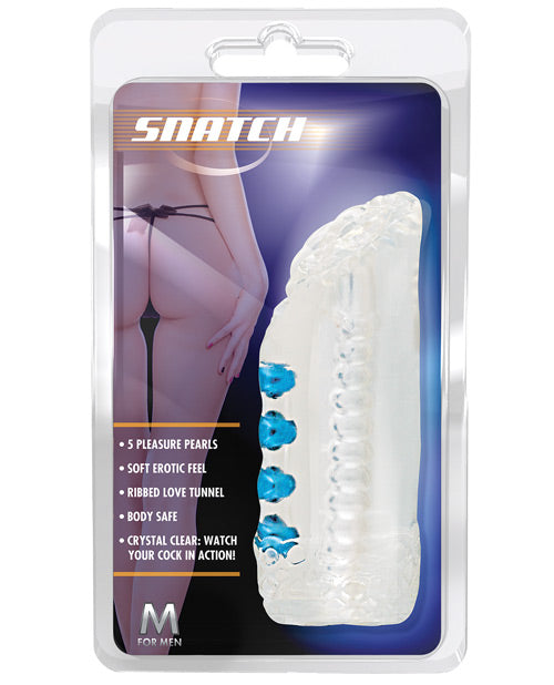 M for Men Masturbator Clear Open-Ended Ribbed Tunnel with Pleasure Beads for Realistic Male Stimulation