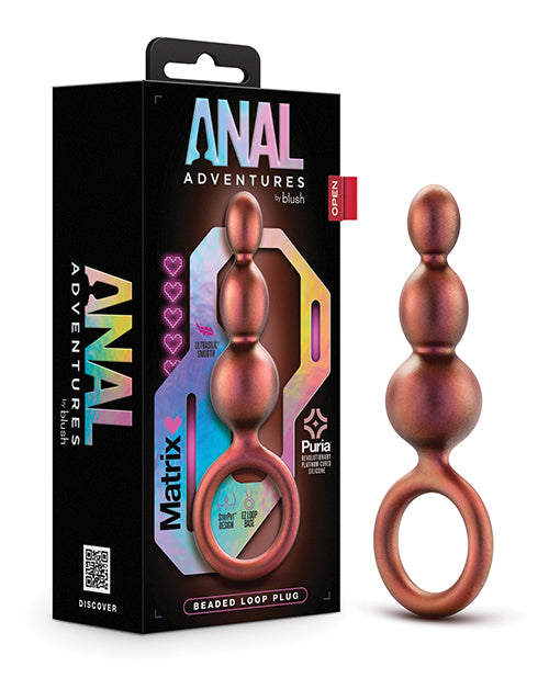 Anal Adventures Anal Plug UltraSilk Beaded Loop Plug with Copper Finish for Comfortable Anal Exploration