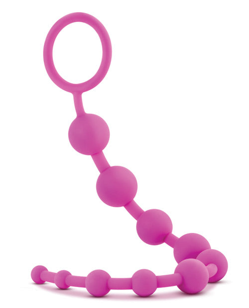 Luxe Silicone 10-Bead Anal Beads with Looped Handle in Pink