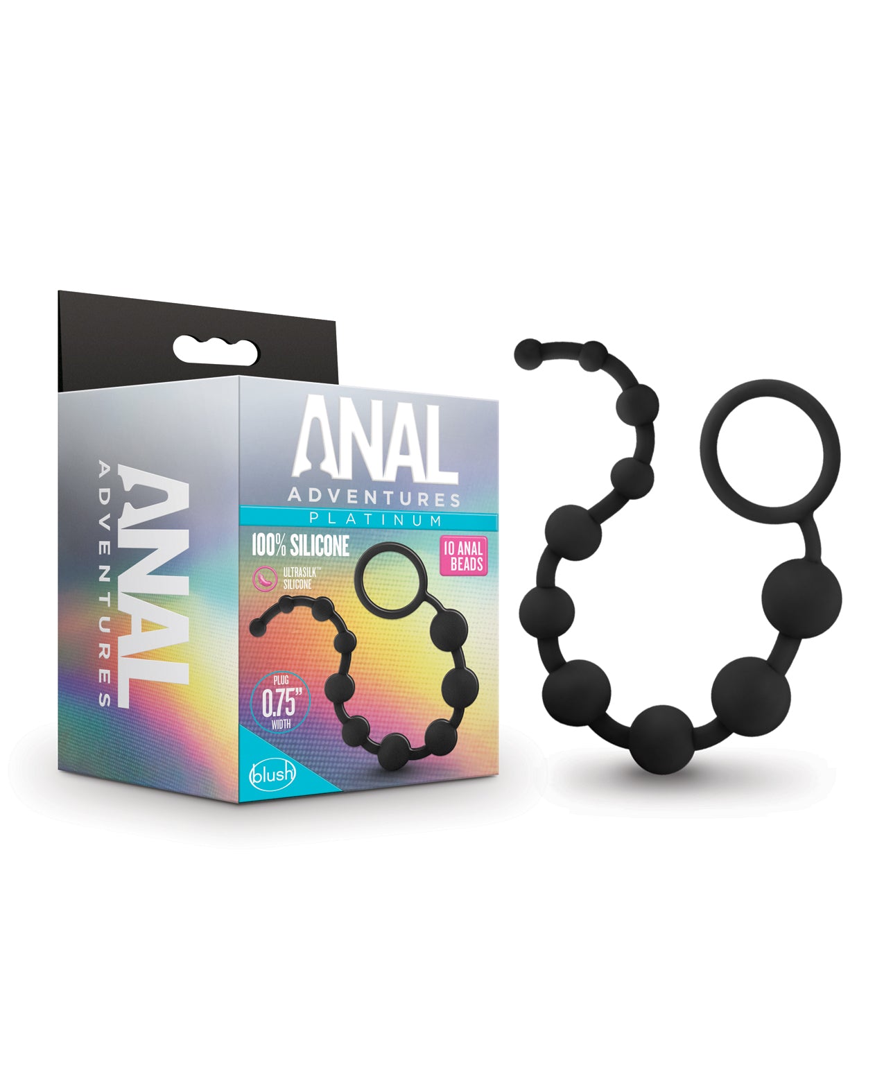 Anal Adventures Anal Beads Platinum Silicone Progressive Size Flexible Strand for Beginner Anal Play
