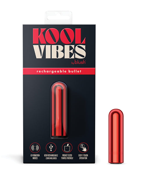 Kool Vibes Mini Bullet Vibrator cherry color with tapered tip and 10 vibration modes for targeted clitoral stimulation