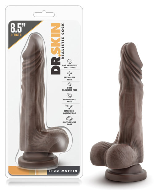 Dr. Skin Dildo Realistic Chocolate Dong with Suction Base for Hands-Free and Harness Play