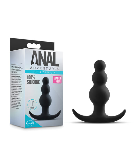 Anal Adventures Anal Plug Beaded Silicone Black Anchor Base for Beginner-Friendly Pleasure