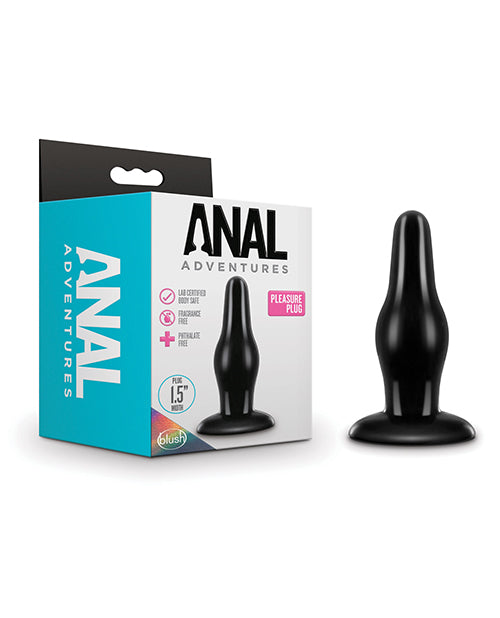 Anal Adventures Black Anal Plug with Tapered Tip and Wide Neck for Comfortable Anal Play